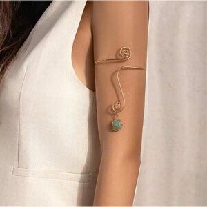 Upper Arm Bangle Bracelet Body Jewelry Aventurine Raw Gemstones Swirly Gold Tone